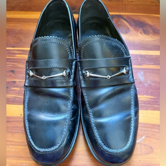 GUCCI 286771 Men’s Black Leather Silver Horsebit Slip On Loafers 7 Made in Italy - Picture 7 of 11